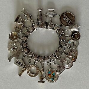 Vintage Sterling Silver Charm Bracelet with 20 Sterling Silver Charms MCM